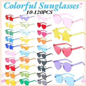 10-120PCS Party Heart Sunglasses Wedding Sunglasses for Guests Bachelorette Gifts Rimless Colorful Sunglass Birthday Photo Props