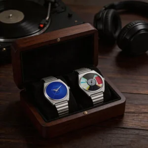 Minimalist Men's Watch Blue Record Dial Yeezus CD Theme Hip Hop Streetwear Watch Classic Silver Stainless Steel Band Quartz Watc