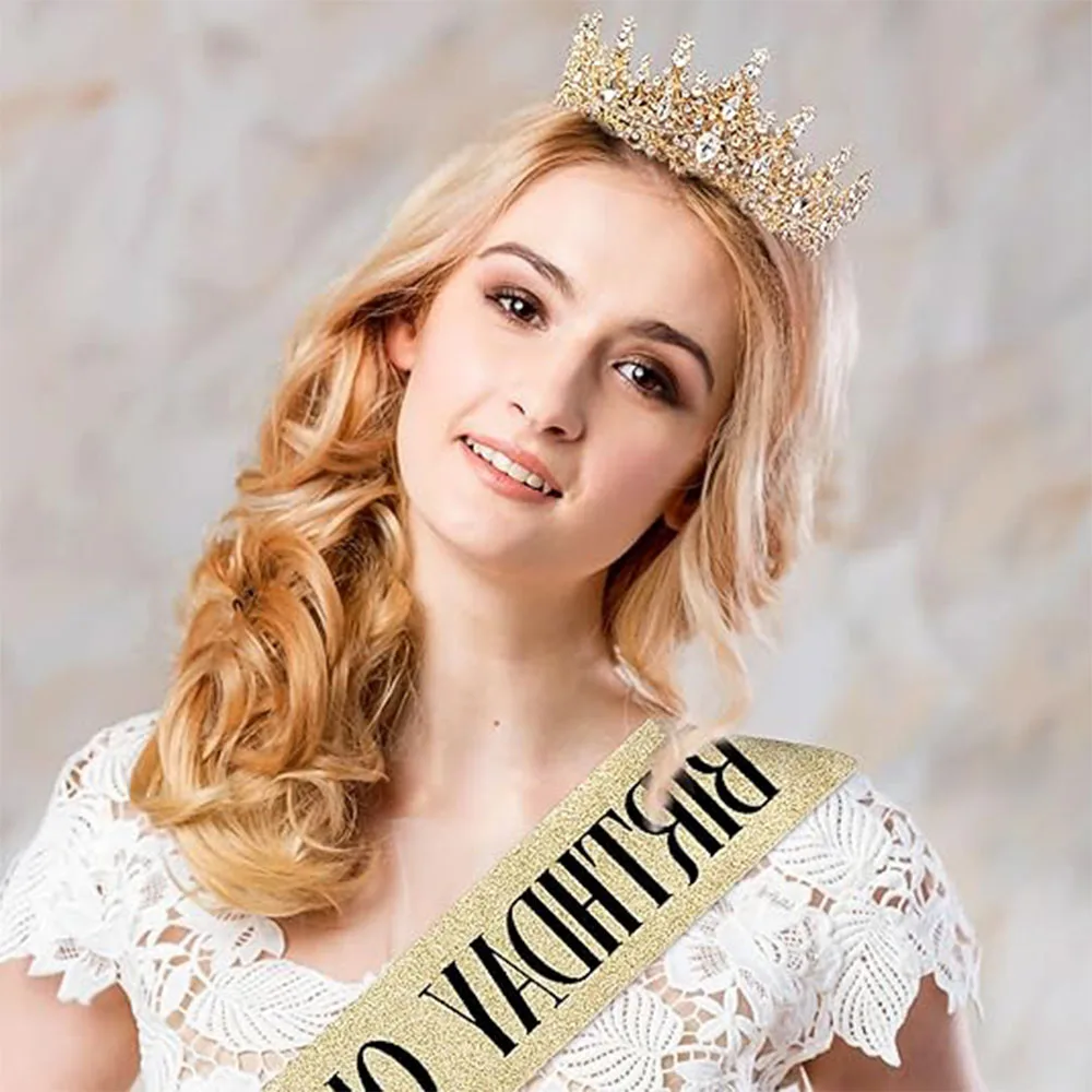 Gold Crown for Women Crystal Queen Tiaras Sash Rhinestone Queen Crowns Hair Accessories Birthday Prom Pageant Party - Image 3